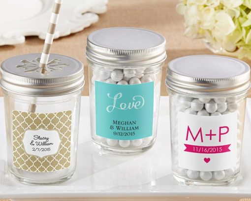 Personalized Printed Glass Mason Jar - Wedding (Set of 12)