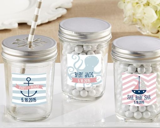 Personalized Glass Mason Jar - Kate's Nautical Baby Shower Collection (Set of 12)