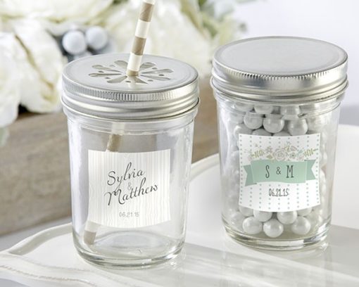 Personalized Glass Mason Jar - Kate's Rustic Wedding Collection (Set of 12)