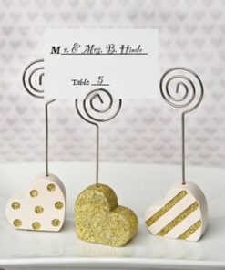 Heart shaped placecard holders, three assorted styles in gold and pearl white