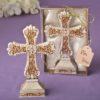 Antique ivory Cross statue with a matte gold filigree detailing from fashioncraft