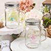 Screen printed personalized 12 ounce glass mason jar with silver metal screw top