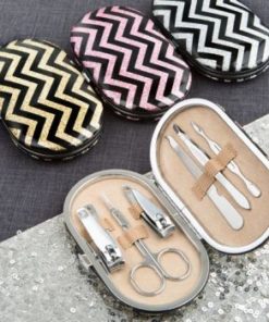 Stunning glittery travel manicure set with chevron design