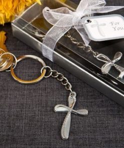 Metal cross key chain with beaded design
