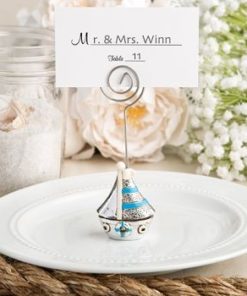 Nautical themed sail boat place card holder and photo frame