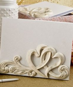 Vintage style double heart design guest book from fashioncraft