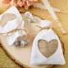 Rustic shabby chic White cotton favor bag with Burlap heart applique
