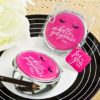 Hello Gorgeous silver metal compact mirror in hot pink