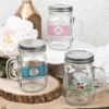 12 ounce personalized Glass mason jar with handle and silver metal screw top