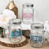 12 ounce Glass mason jar with handle and silver metal screw top