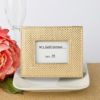 Gold metallic photo frame or placecard holder with textured leatherette diamond finish