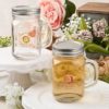 Screen printed personalized 12 ounce glass mason jar with silver metal screw top