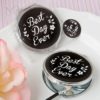 'Best Day Ever' silver metal compact mirror with black epoxy top