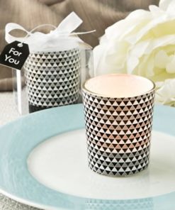 Modern graphic design Glass candle votive holder in silver