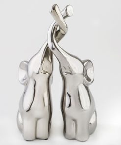Set of 2 silver intertwined electroplated elephants 13" tall