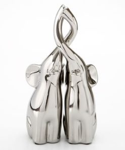 Set of 2 silver intertwined electroplated elephants 10" tall