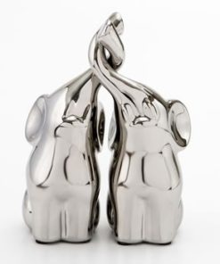 Set of 2 silver intertwined electroplated elephants 6" tall