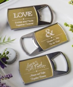 Personalized metallics collection bottle opener with clear epoxy dome cover