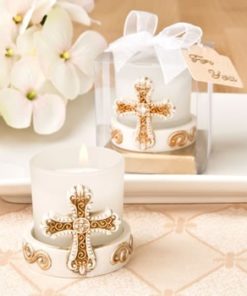 Vintage cross themed candle votive from fashioncraft