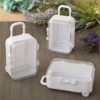 Travel themed mini travel suitcase trolley with retractable handle, latch and wheels