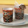 Aztec design glass votive candle holder from fashioncraft