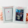 Silk-Screened personalized White Glass Frame with Silver