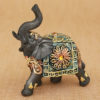 Mahogany Brown elephant with colorful headdress and blanket - small size