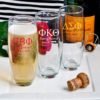 Silkscreened Glassware Collection stemless Champagne flute favors: Greek Designs