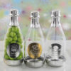 Personalized metallics silver accented clear champagne bottle container